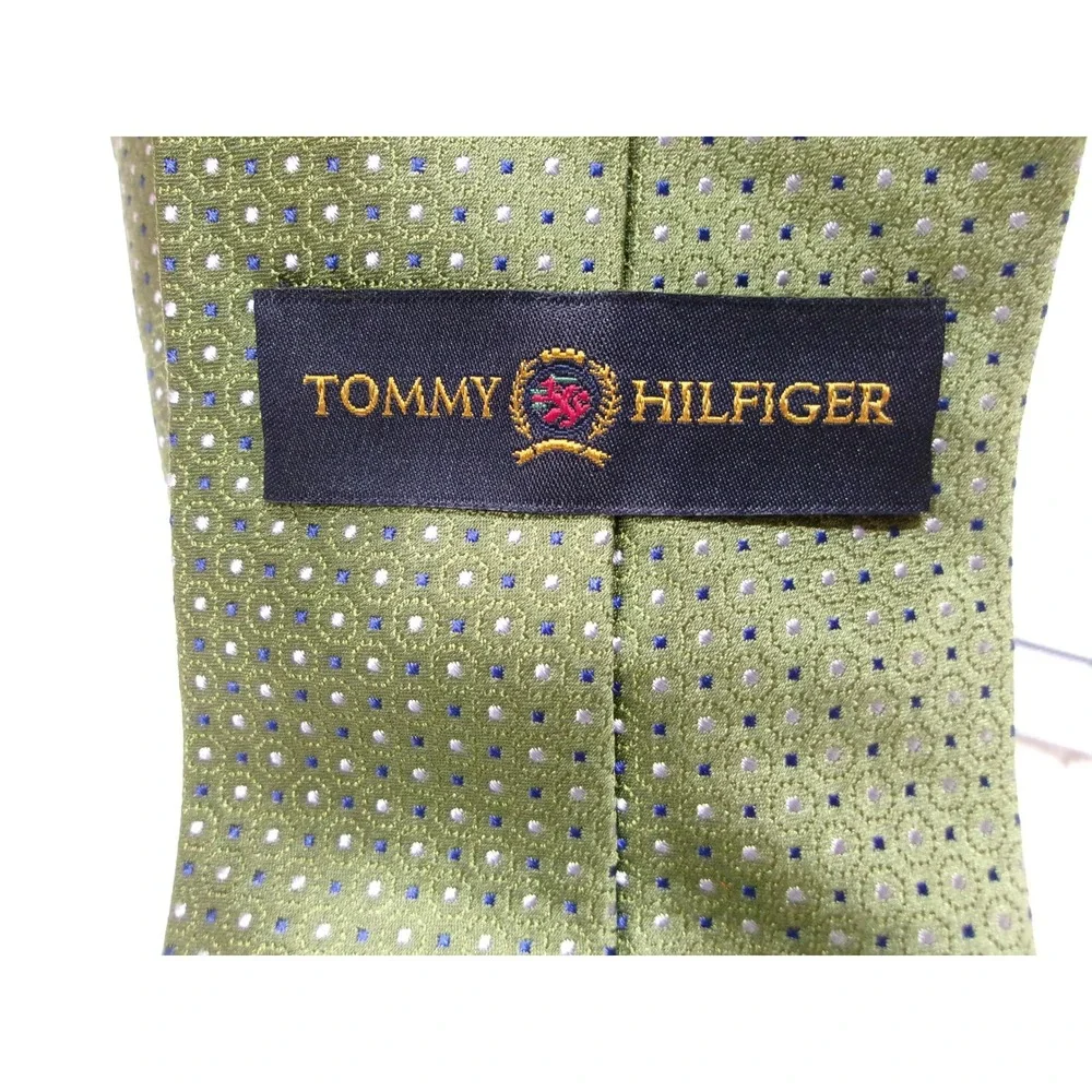 Tommy Hilfiger Mens 3.75x58 Necktie Green Geometric Pindot Silk Classic